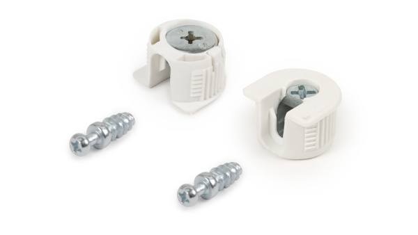 Эксцентриковая стяжка в пластик корпусе+  дюбель,  белый (Арт. ST01/49/3/W/01) Boyard