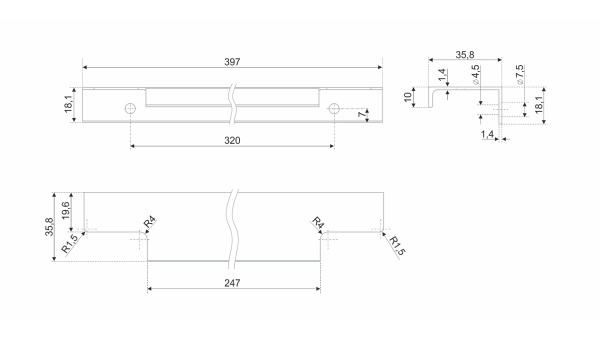 Мебельная ручка AL RAY RT109GR.1/000/400 (GR - Серый)