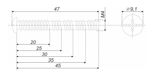 Винт 4*45 (Арт. MT02/08/M4*45Zn/0) головка полукругл.со шлицом Boyard