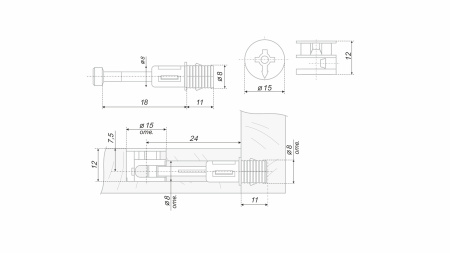 Эксцентрик  15x12мм+дюбель, быст. монт. d =8 (Арт. ST01/54/6/RdZn/01) Boyard
