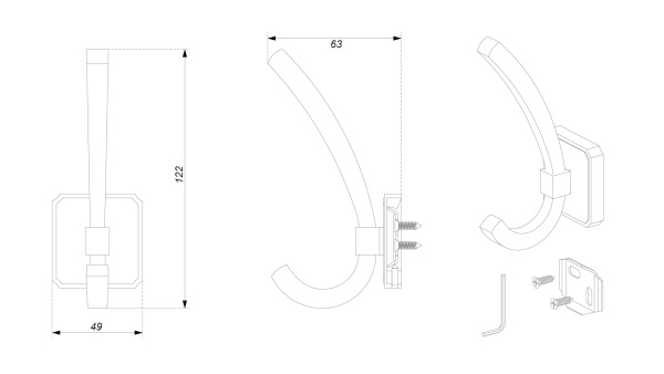Мебельный крючок HENRY K217AB.9 ( AB - Старинная латунь )