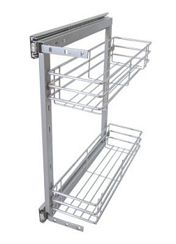 KR03/1/1/200, Корзина выдвижная 2-хуров. 200мм, бок.крепл. (хром полированный) Boyard